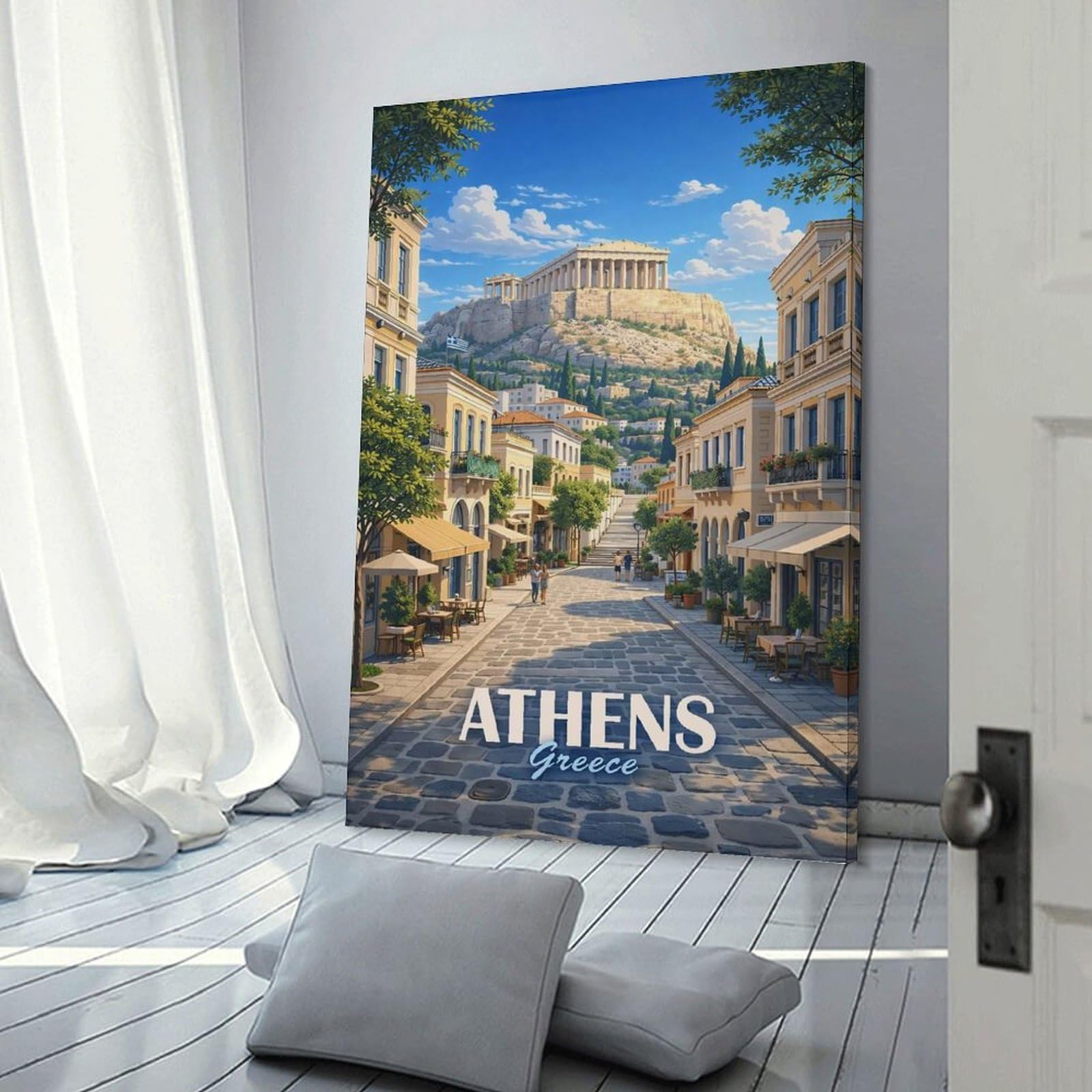 Junmoney Athens Greece Acropolis Street View Home Decor Wall Art, 08x12inch(20x30cm), for Apartments, Flats Or New Home Decor, An Easy Choice for New Home Styling