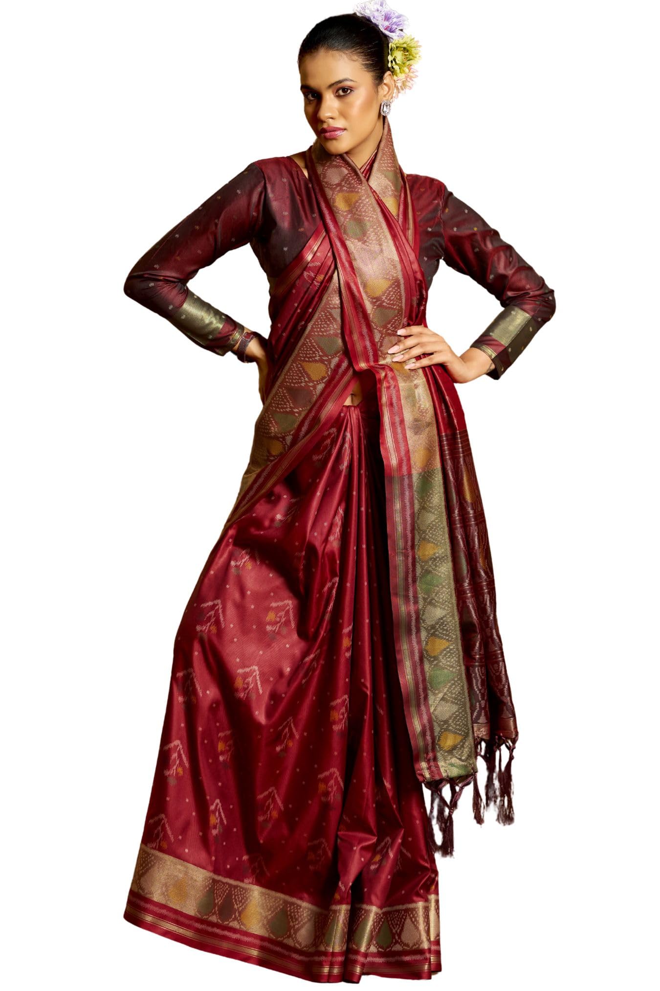 SGF11 Women's Kanjivaram Patola Silk Saree Silk Saree Pure Golden Zari With Blouse Piece (Maroon)