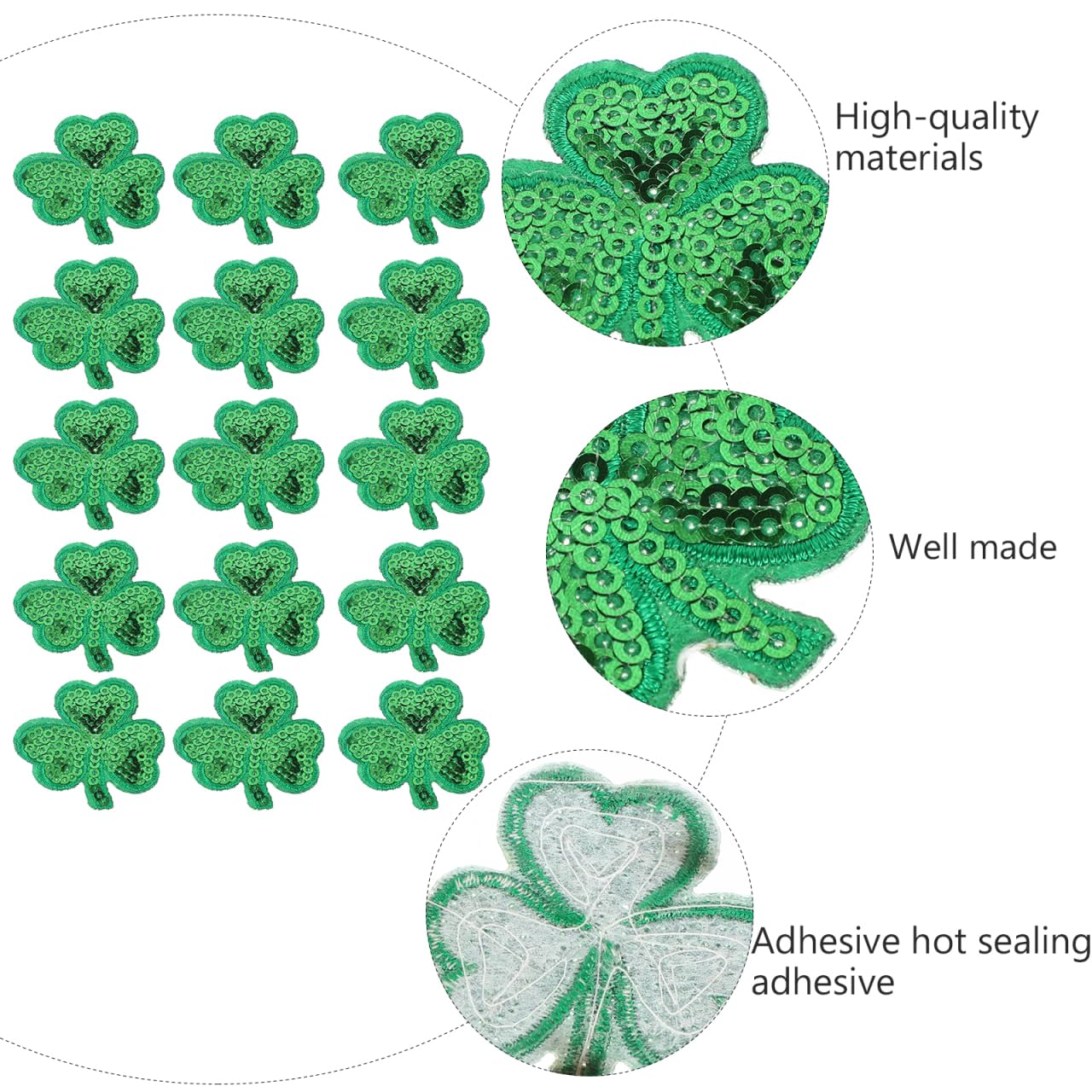 20 Toppe Termoadesive A Trifoglio Con Paillettes – Ricamo Per Vestiti – Kit Fai Da Te Per San Patrizio – Decorazioni Per Abiti, Borse E Cappelli - 2