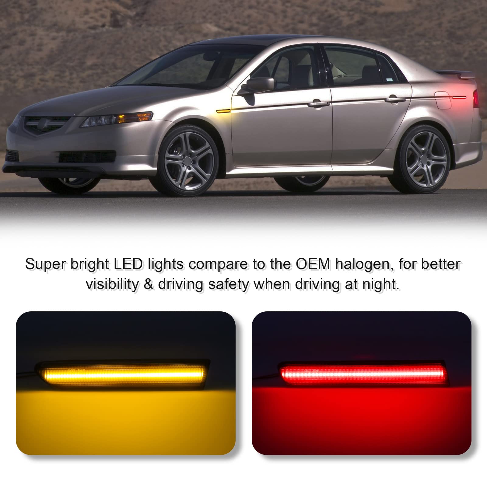 SHINEFIT 4PCS LED Front Rear Side Marker Lights Compatible with 2007 2008 TL Type S Smoke Lens Marker Lights