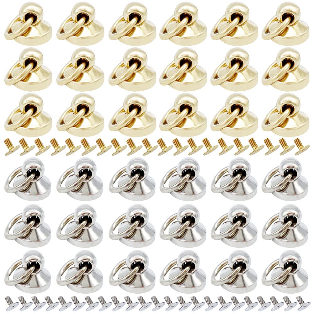 40 Pcs Round Head Rivet Studs DIY Leather Craft Rivets with Pull Ring Metal Rivet Studs, for Purse Wallet Phone Case Handbag Decoration Bag Shoes (Silver, Golden)