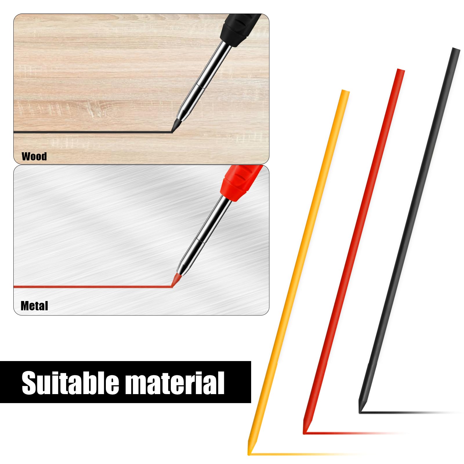 Zimoer Lápices Mecánicos De Carpintero,Set De Lápices De Carpintero Sólidos,Lápices Mecánicos De Carpintero Sólidos Con Sacapuntas Incorporado Lápices,Para Hacer Dibujos (Negro + rojo)