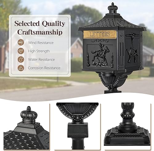 Miniatura 4 de Buzón de correo resistente, buzón postal de seguridad, pedestal vertical de aluminio fundido