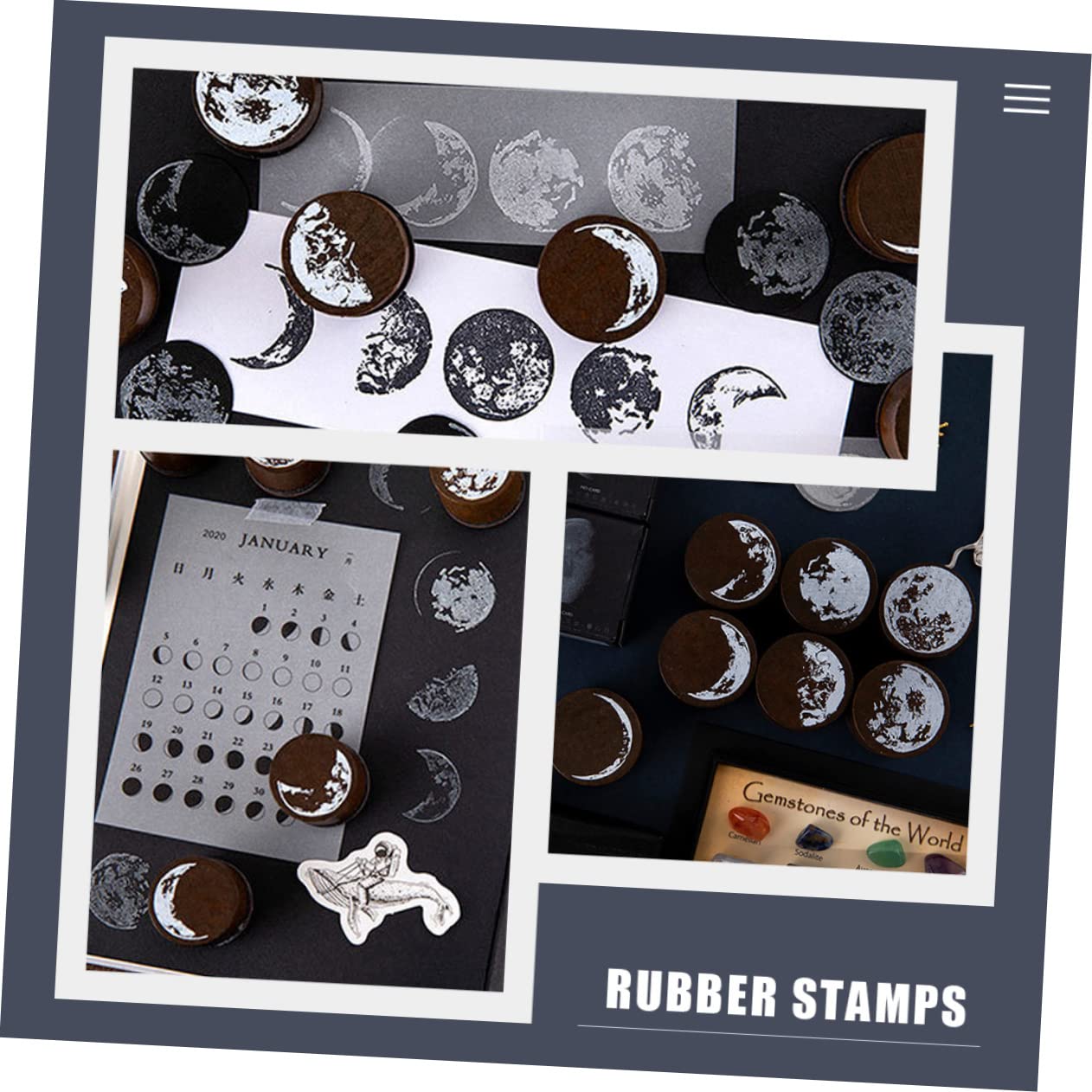 Tofficu 20stücke Teiliges Holzstempel Mit Mondphasen Vintage-dekorationsstempel Für Scrapbooking Und -karten Verschiedene Designs Kreative Bastelmaterialien