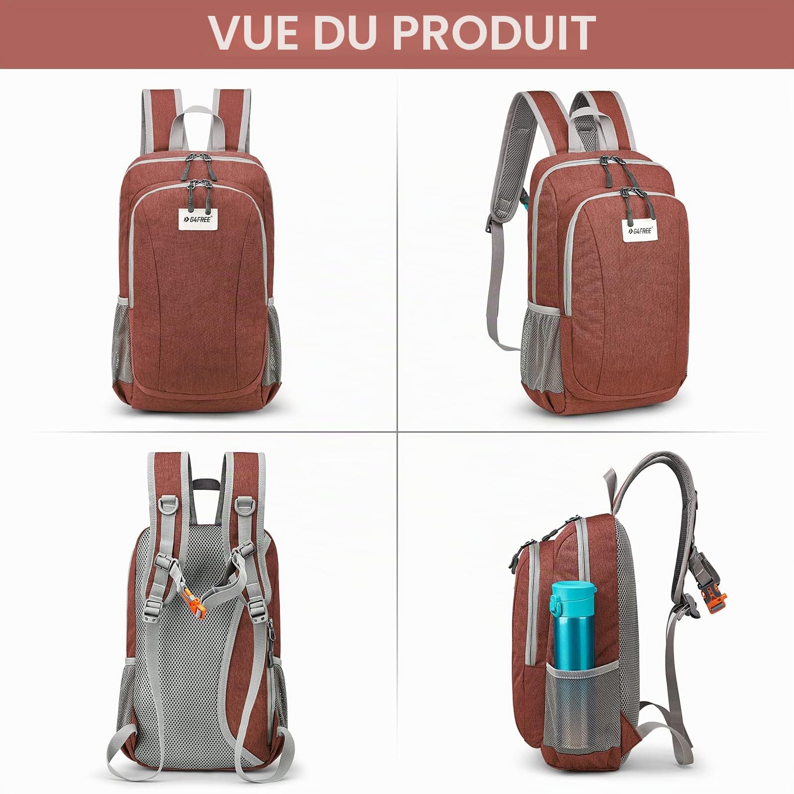 G4Free Mini sac à dos de trekking multifonction de 10 l - Pour voyage et randonnée - Pour homme et femme