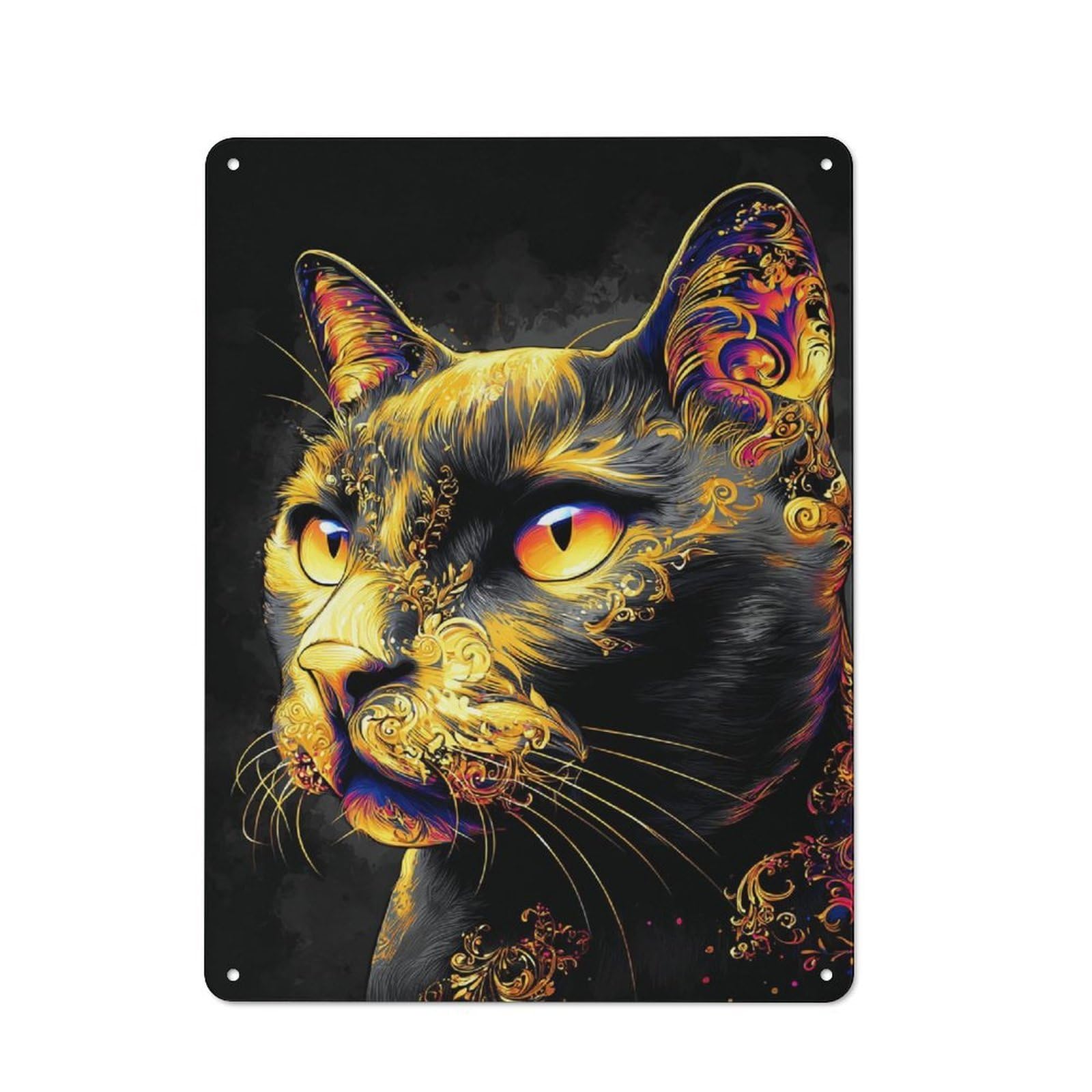 Junmoney Golden Cat Portrait Artwork Vintage Metal Sign With Design 40X30cm, Vintage Bar Wall Plaque For Cafe, Pub, Workshop Or Home Bar
