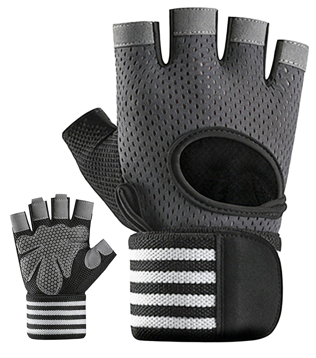 ANGVOOL Gym Gloves, Weight Lifting Gloves with Wrist Wrap Support Non-Slip Breathable for Men Women (Grey, XL)