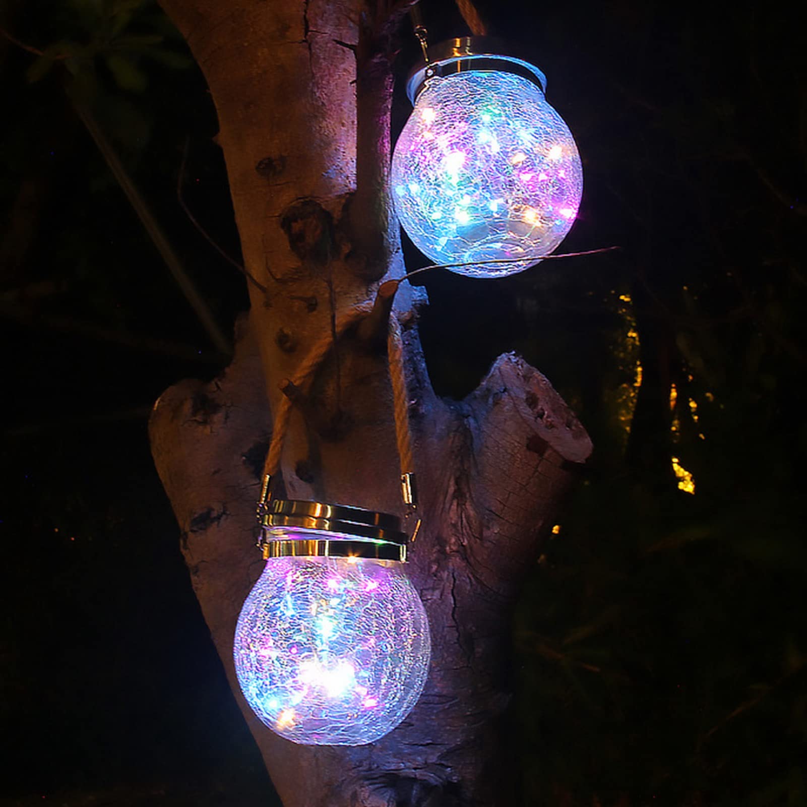 YWBL-WH Cracked Glass Solar Lantern, Hanging Solar Light with 30 LEDs for Garden Patio Outdoor Decoration (4 Colors)