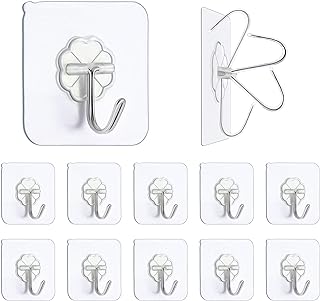 Premium Adhesive Hooks Kitchen Wall Hooks,Heavy Duty 13lb(Max) Wall Hooks, Transparent Reusable Seamless Hooks with Stainless Hooks Reusable Utility Towel Bath Ceiling Office Window Hooks,10 Pack