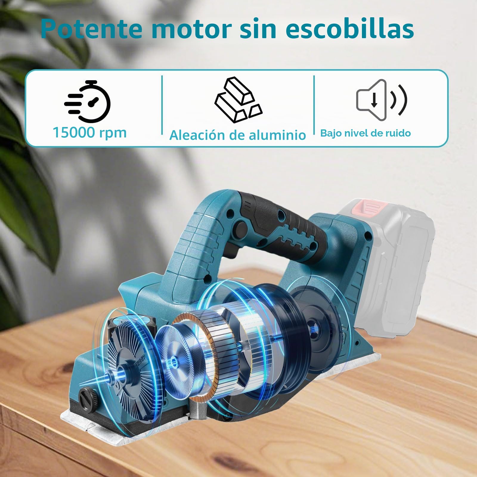 Cepilladora inalámbrica compatible con batería Makita de 18 V, cepilladora eléctrica de madera sin escobillas de 15000 RPM con 82 mm de ancho, profundidad ajustable de 0 a 2 mm para muebles de
