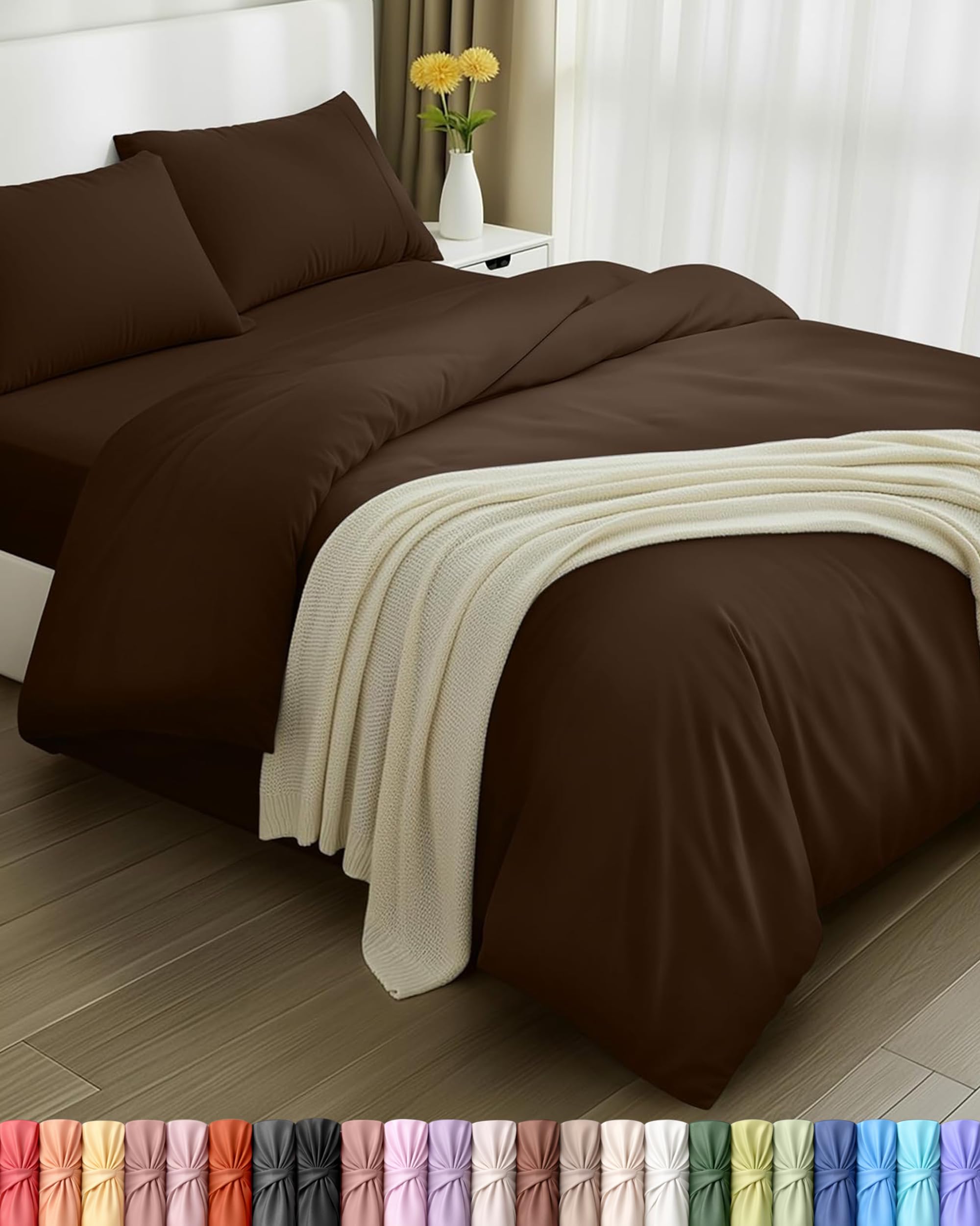 Utopia Bedding 4 Piece Double Bedding Set - Duvet Cover, Fitted Sheet with Pillow cases - Soft Brushed Microfiber (Brown) — image 1