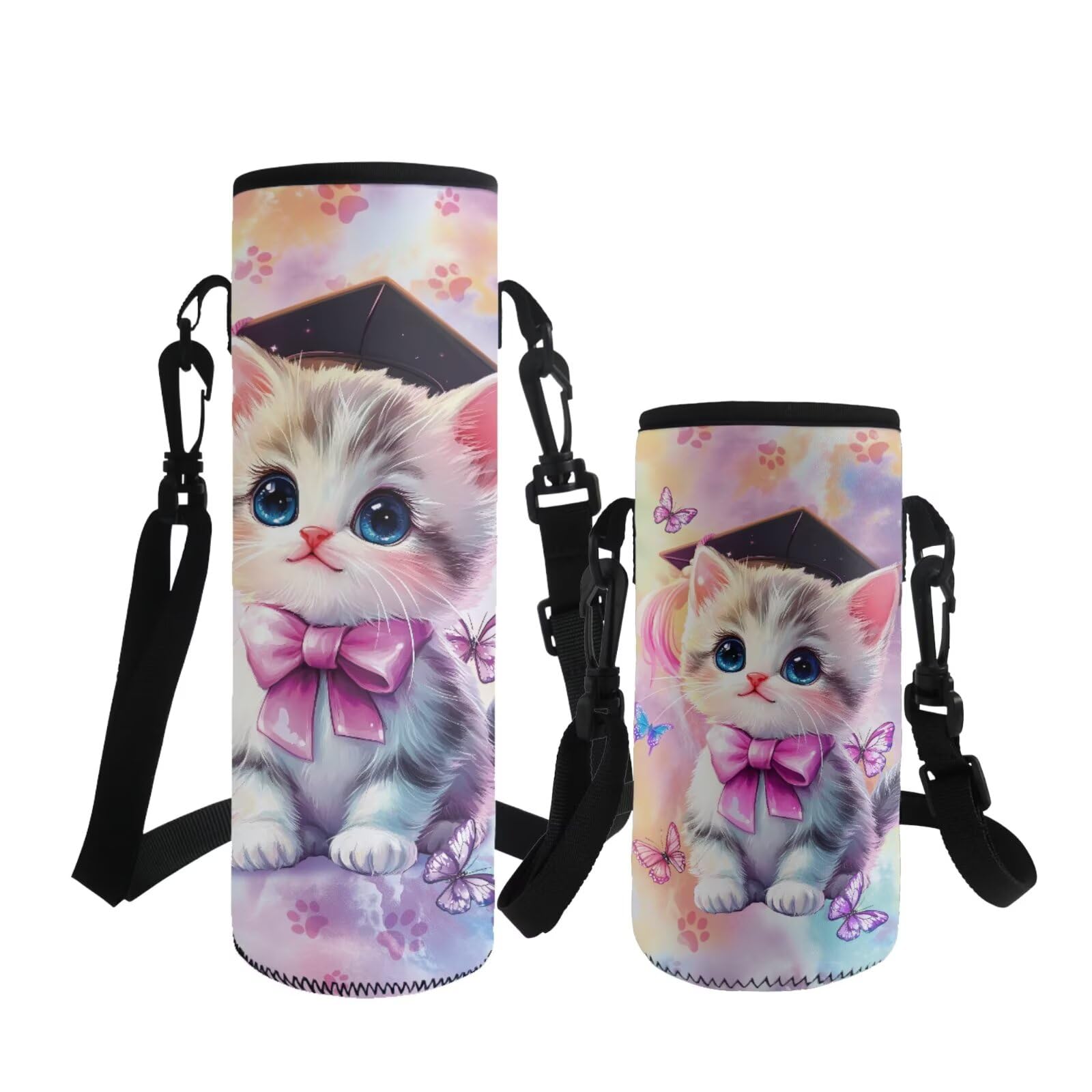 ASQVTIFE Cat Insulated Water Bottle Carrier for Kids Girls Cute Hydrobag Crossbody Water Bottle Holder with Adjustable Strap School Toddler Kindergarten Elementary Camping Travel L — image 1