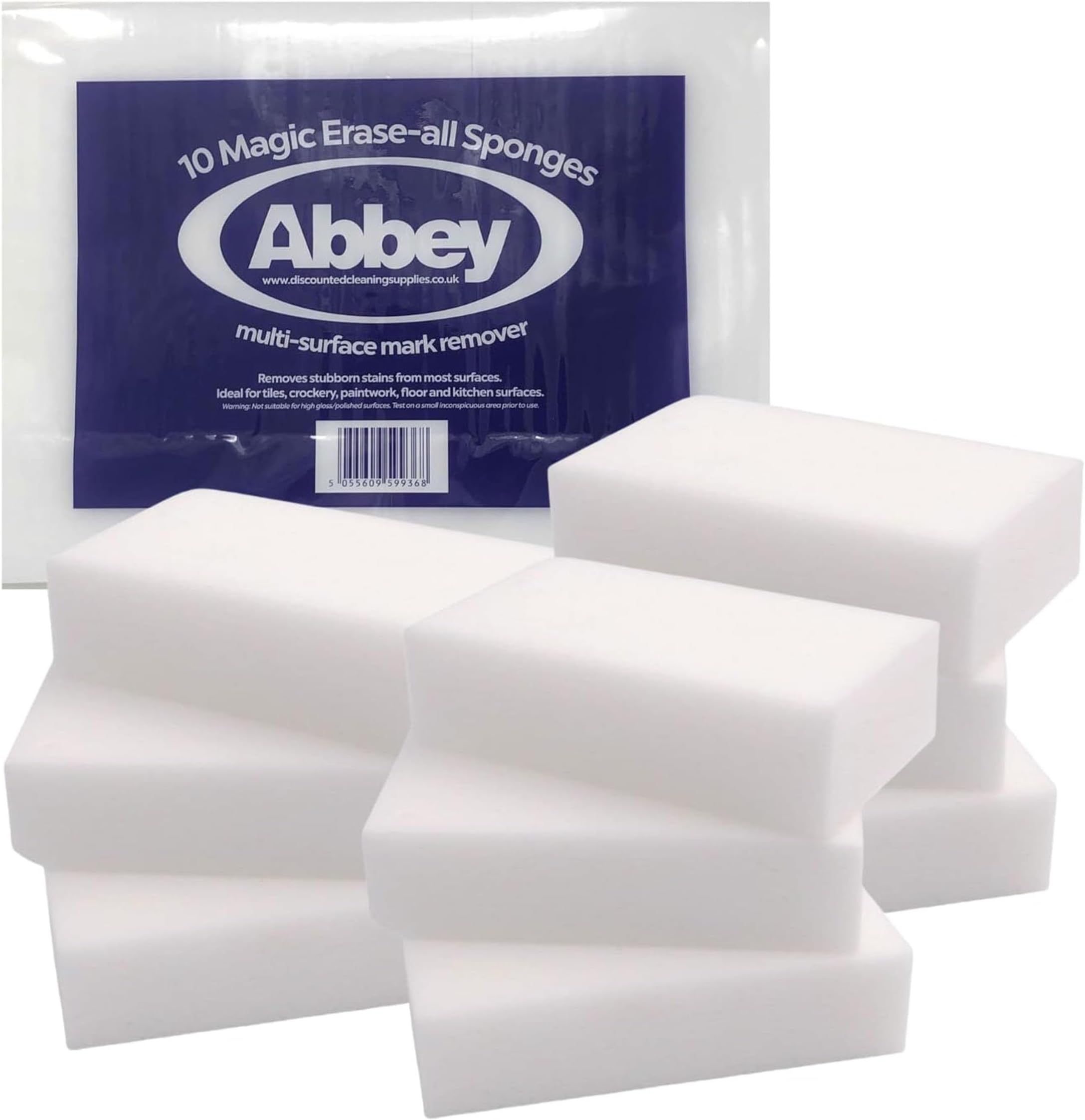 Abbey 10 White Magic Eraser Sponge for Cleaning – Cleaning Melamine Sponges for Stain & Mark Removal – Magic Eraser Sponge for Walls, Kitchens, Bathrooms, Paint Eraser -Dust Sponge 9.9x6x2.5cm