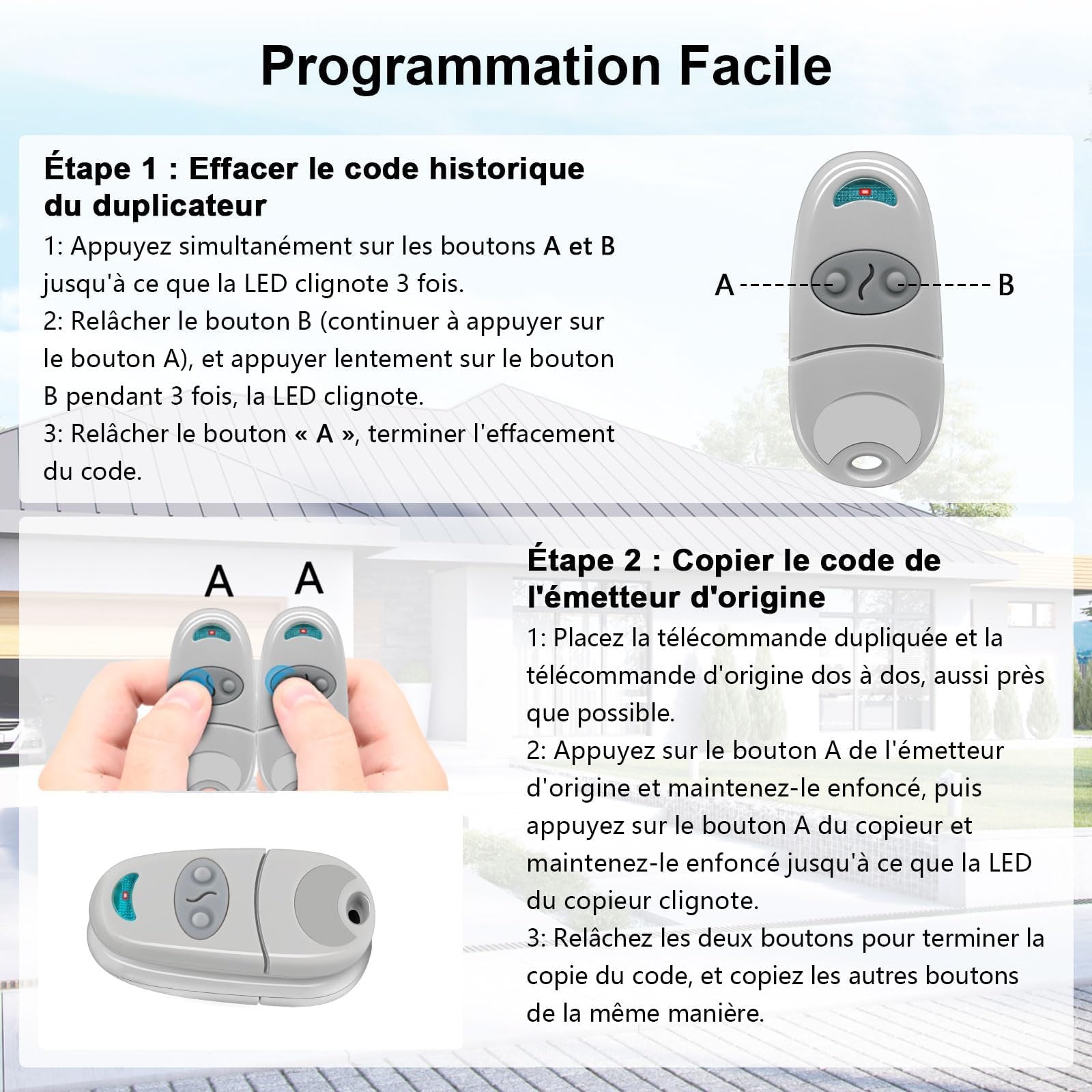 3 Pezzi Telecomando Cancello, 433,92 MHz Telecomando Porta del Garage,Telecomando Compatibile con 433MHz Telecommande C@me EV, NA, EE, 2 Canali