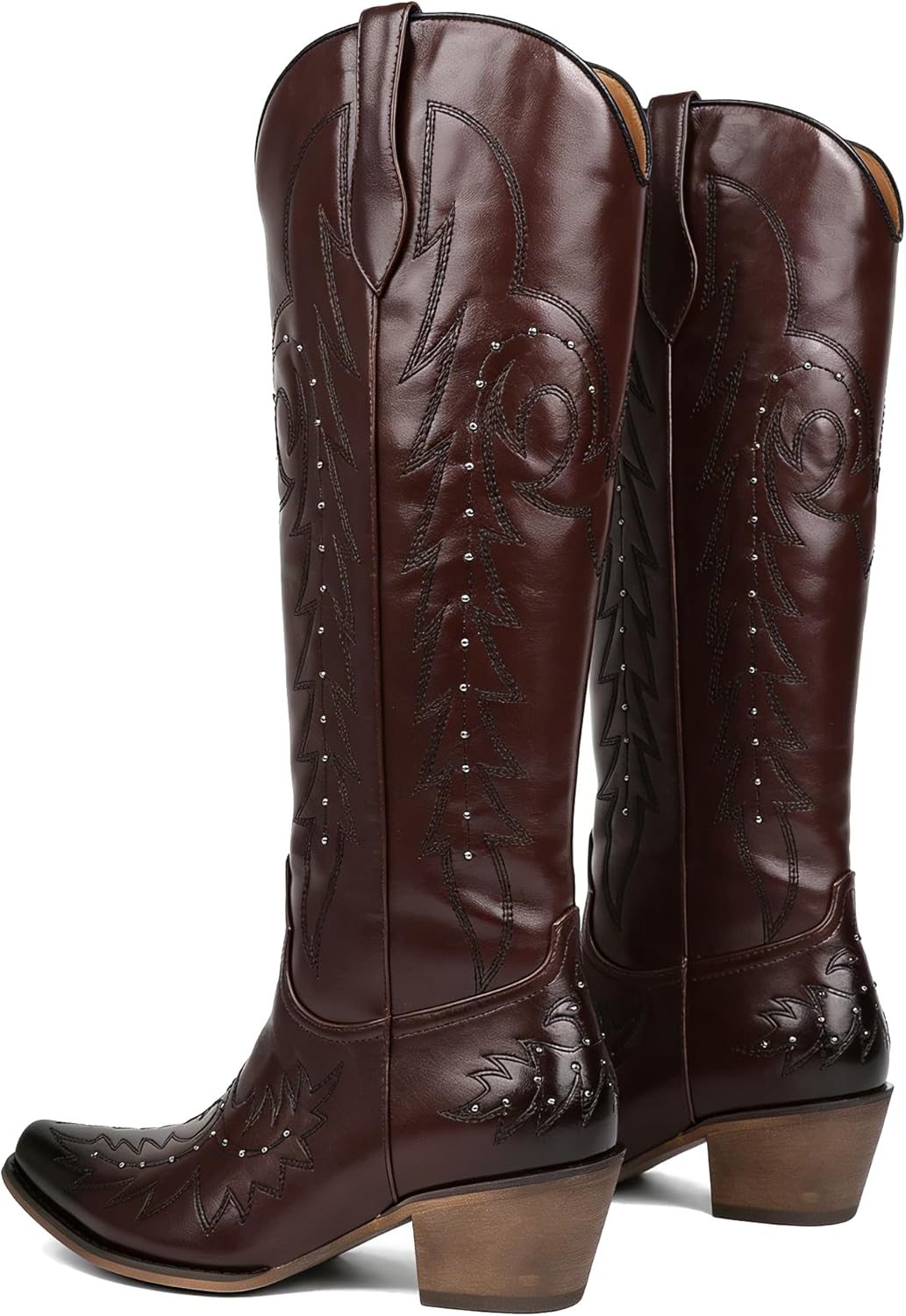 Meefit Embroidered Cowboy Boots for Women Knee High Cowgirl Western Boots,Square Snip Toe Country Boot Tall Shoes