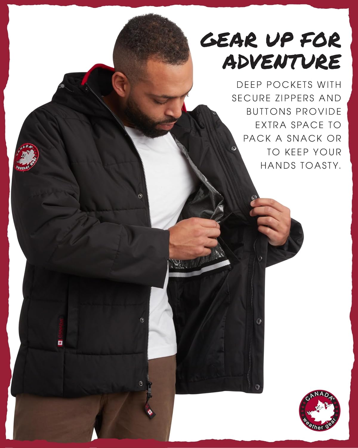 CANADA WEATHER GEAR Mens Winter Puffer Jacket - Heavyweight Insulated Ski Jacket Hooded Mens Coats Weather Resistant Coat - Image 4