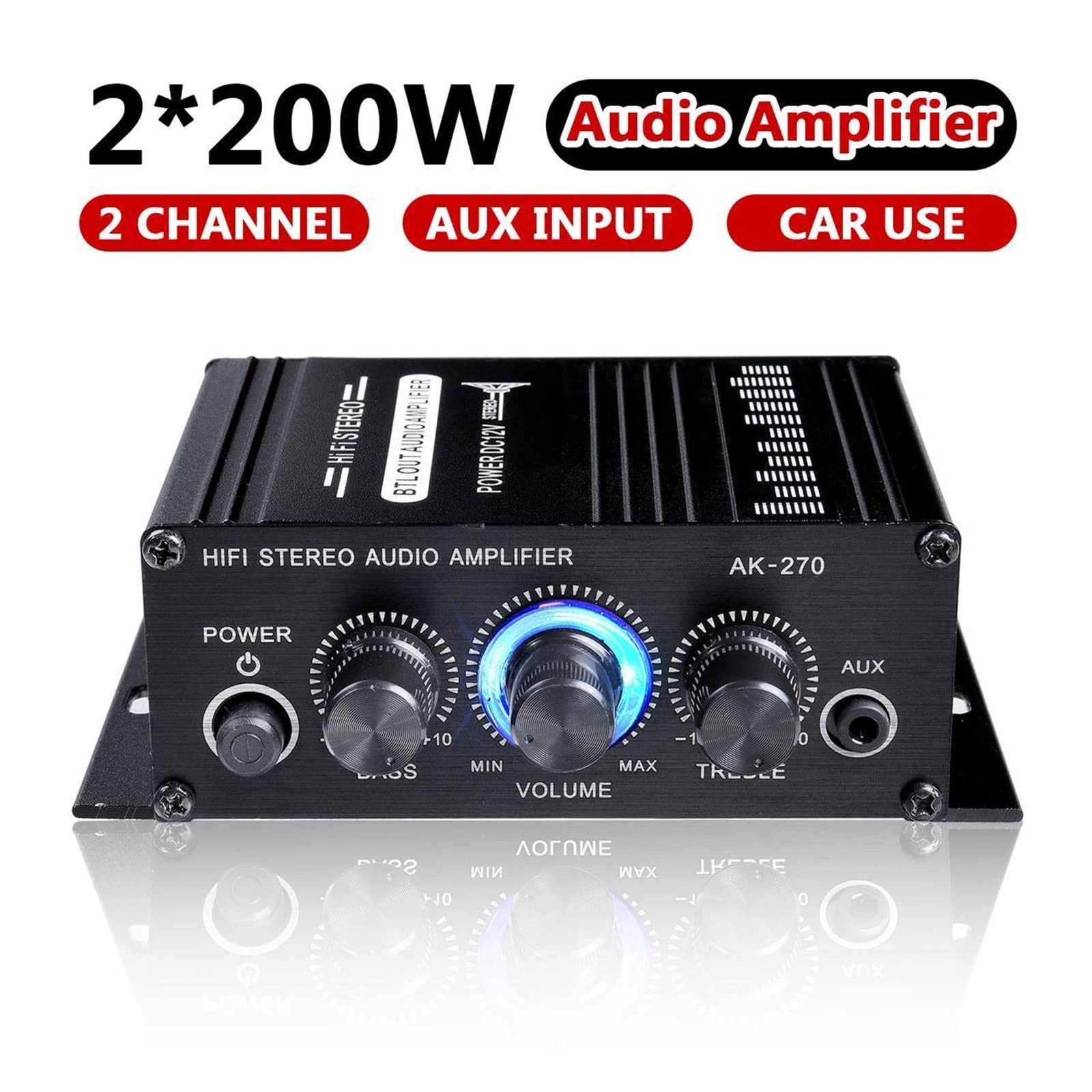 AK270 400 W 12 V wzmacniacz mocy HiFi Stereo Domowy Samochodowy basowy Odtwarzacz muzyczny Głośnik samochodowy Klasa D domowy dźwięku AUX,Szeroka kompatybilność(Amplifier adapter)