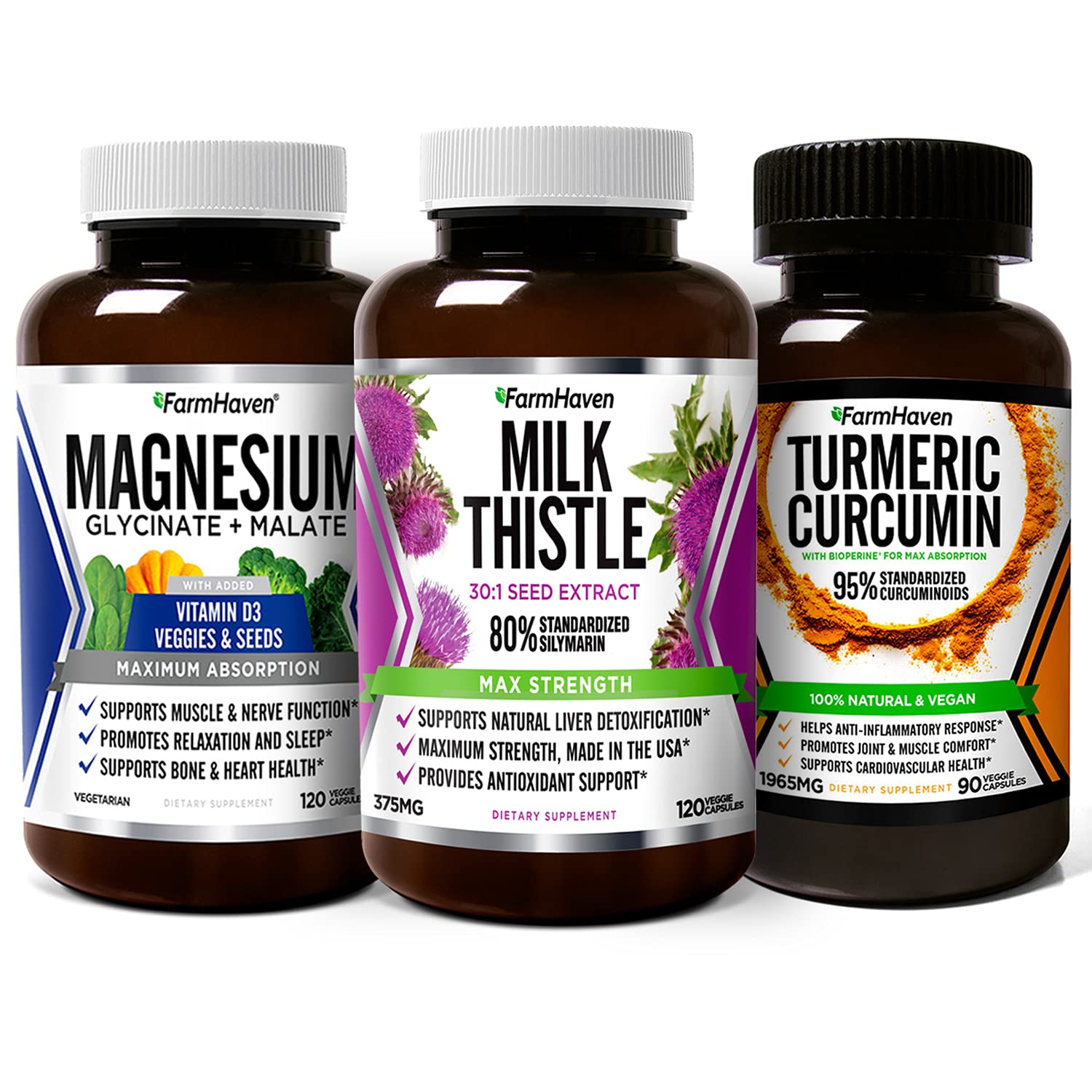 FarmHavenMilk Thistle Capsules + Turmeric Curcumin with BioPerine Black Pepper Magnesium Glycinate & Malate