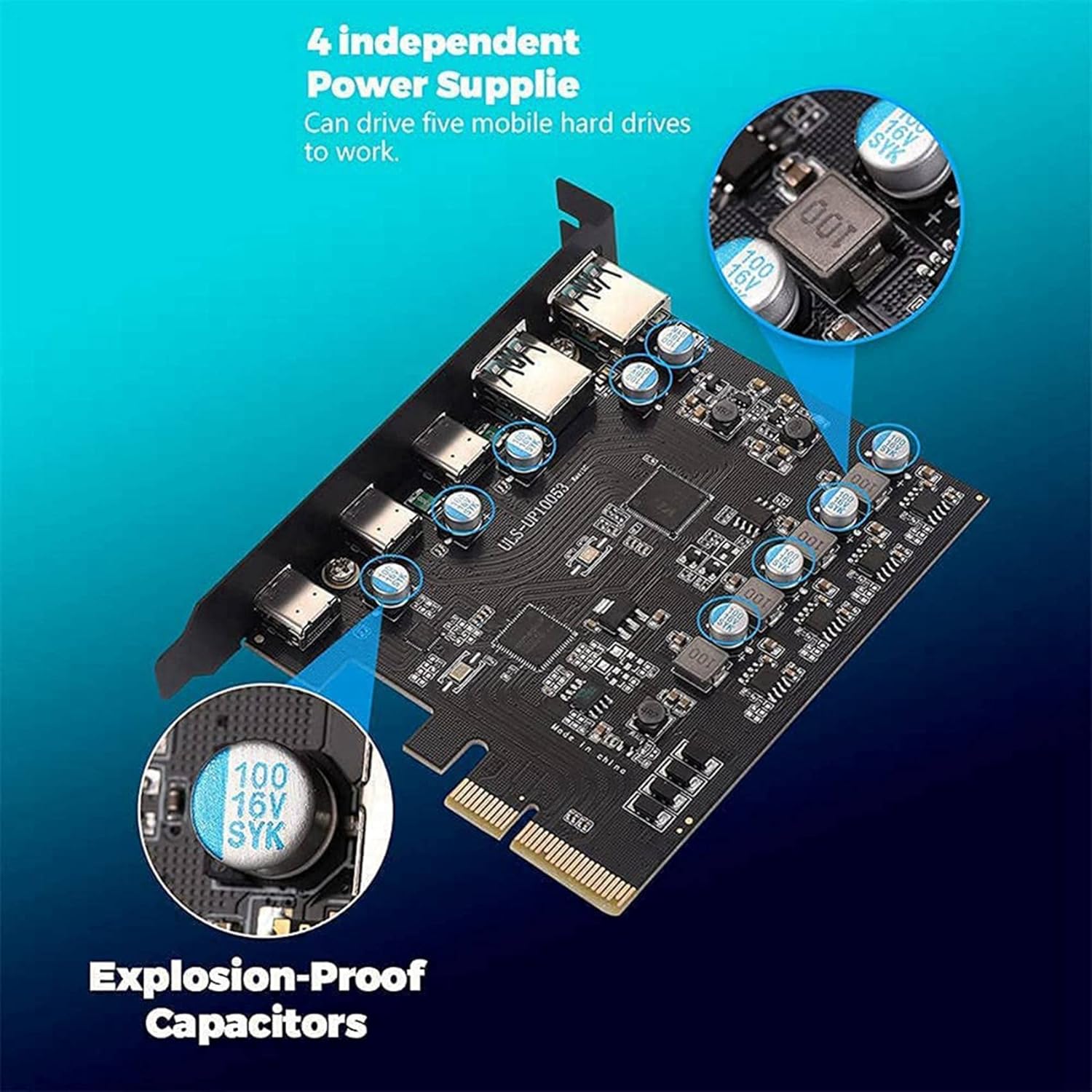 3X PCIe to USB 3.2 Gen 2 Adapter Card PCI Express Expansion Card PCI-E Add-on Cards Riser for PC 10/8/7 and