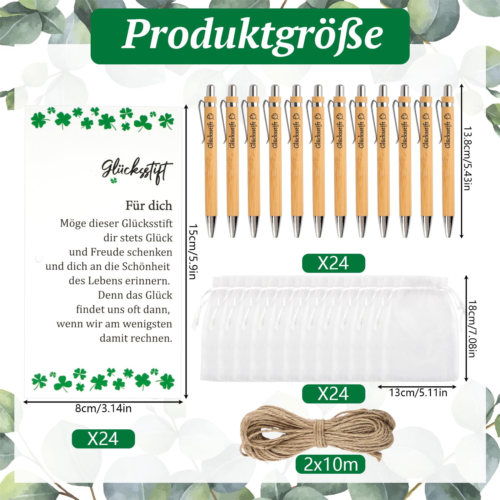 24 Sets Glücksstift Kugelschreiber Holz mit Karte,Abschiedsgeschenk Kollegen,Abschiedsgeschenk Schüler,Dankeschön Geschenke,Kleine Geschenke für Kollegen,Gastgeschenke Geburtstag, Erzieherin Geschenk