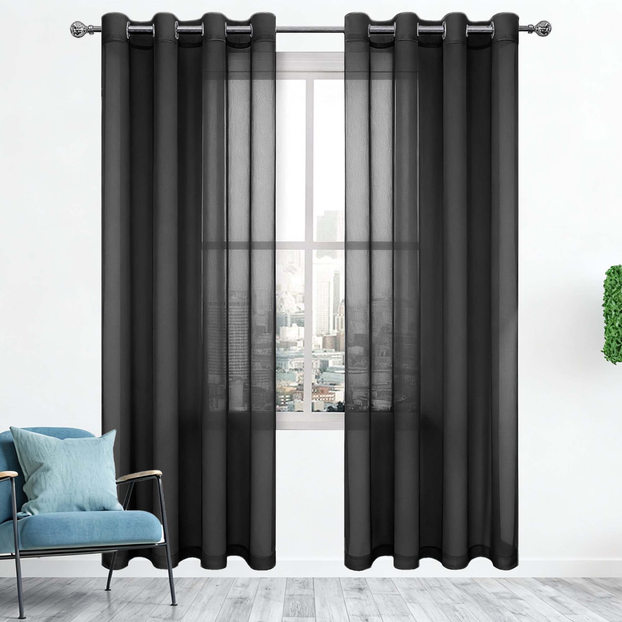 Rideau voilage oeillet noir 420x210 protégeant des UV pour porte