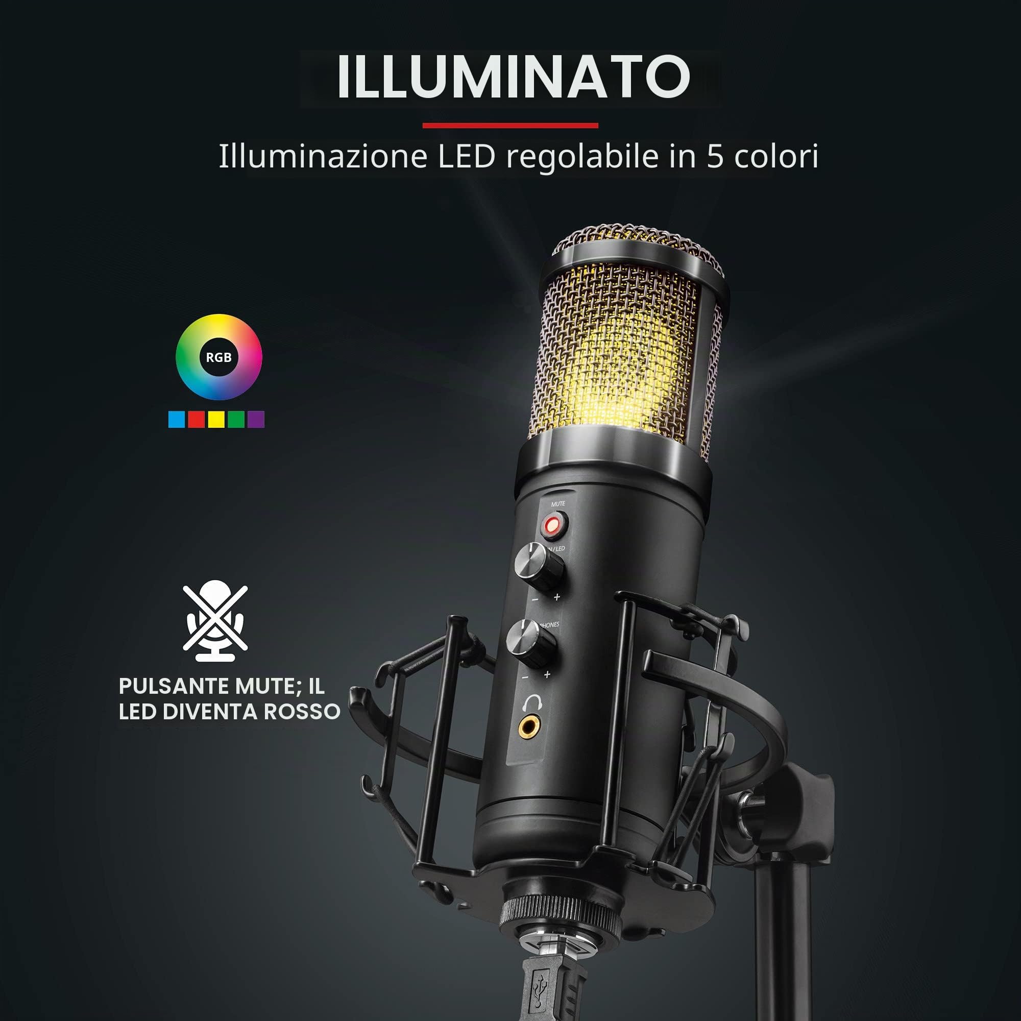 Trust Gaming GXT 256 Exxo Microfono USB per Streaming con Shock-mount e Filtro Pop, Pattern Cardioide, Microfono per PC, PS4, PS5, Vlog, Podcasting - Nero