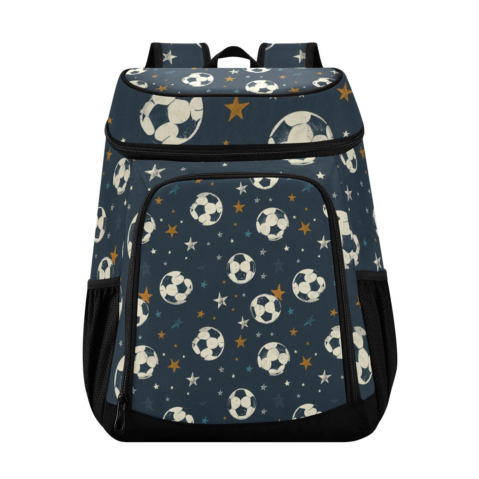 White Soccer Football Star Cooler Backpack Cooler Insulated Leak Proof Lunch Backpack 36 Cans Waterproof Soft for Men Women Picnic Hiking Camping Beach