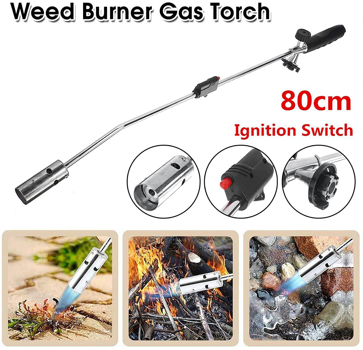 Antorcha de propano para quemador de malas hierbas de 80 cm/31,49 pulgadas, soplete multiusos, pistolas de soplete de gas para quemar malas hierbas/derretir hielo y nieve/tuberías/techados/carretera