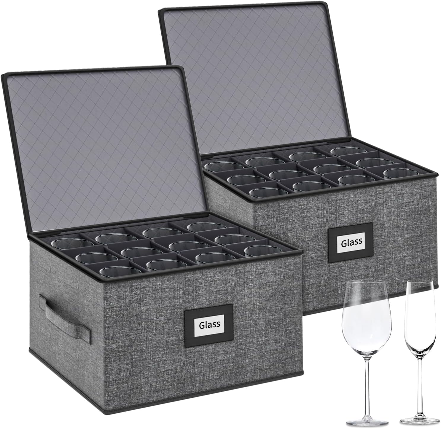 China Storage Containers Hard Shell Box for Moving Dishes, Plate, Wine and Glasses, Dinnerware, Mugs, Saucers Quilted Organizer Dividers for Packing Fine (2 Pack Wine Glass Storage)
