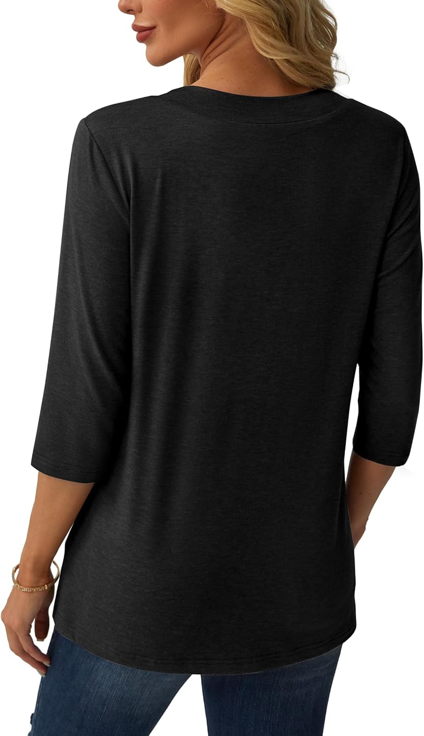3/4 Length Sleeve Womens Tops V Neck Casual Tunic Loose Fit Basic Shirts Trendy Tops for Women 2025 - Image 4
