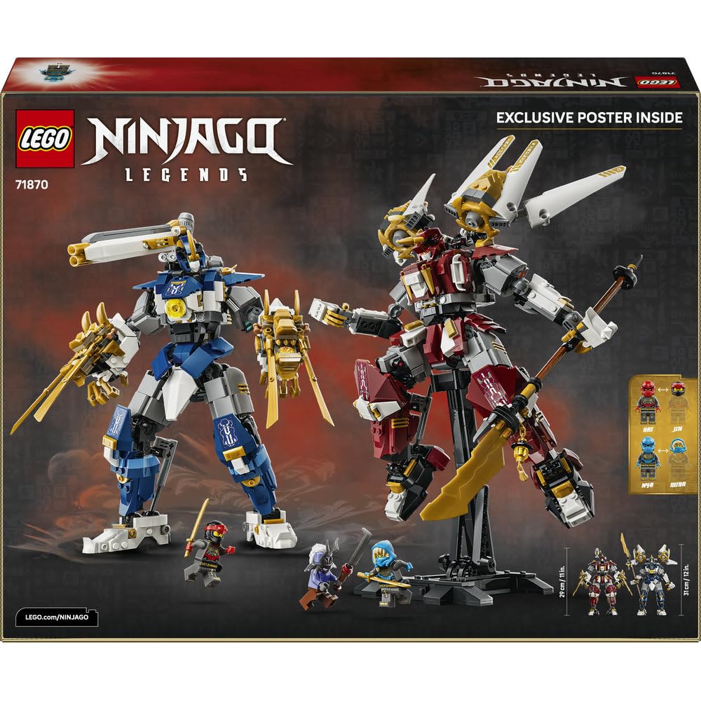 LEGO NINJAGO Bliźniacze tytanowe mechy 71870 | 2 mechy ninja i 3 minifigurki, model kolekcjonerski do ekspozycji, prezent dla fana NINJAGO 12+, klocki, 1707 elementów
