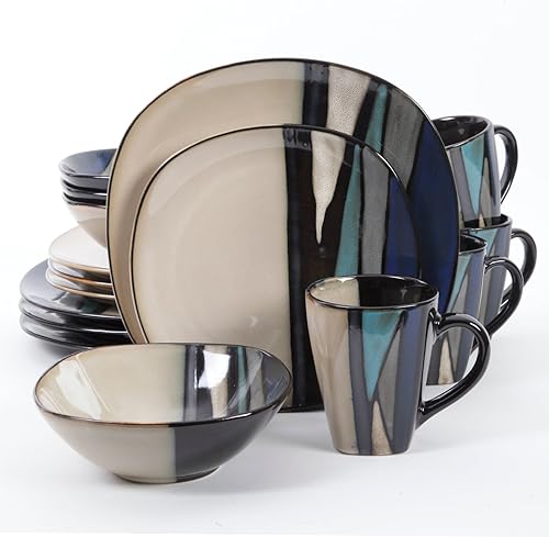 Gibson Elite Althea - Juego de vajilla reactiva 16 unidades verde azulado