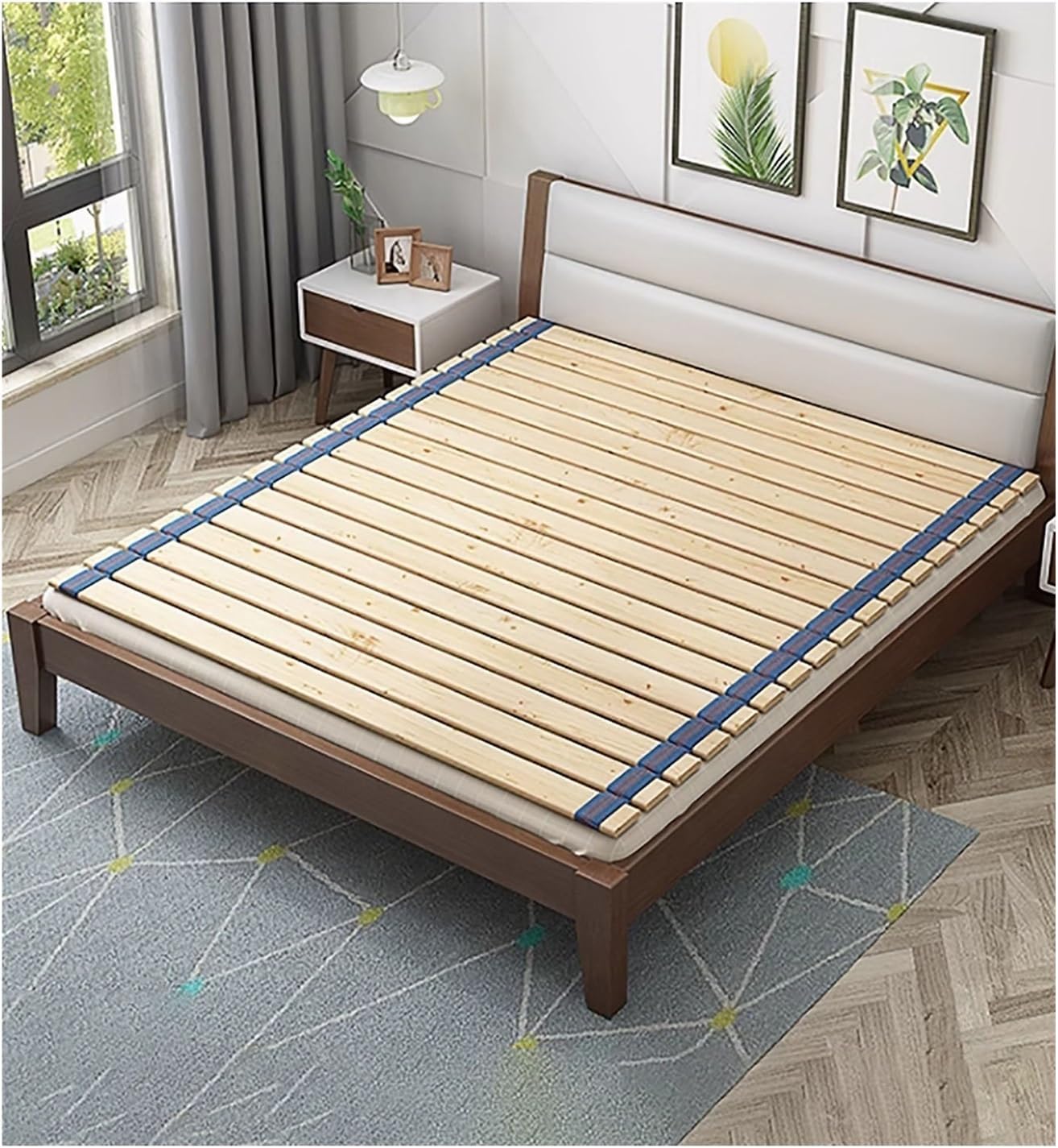 Rollable Floor Mattress Frame Bedding Sleeping Pad Base Breathable Bed Plate for Bedroom Folding，Durable Wooden Bed Slats for Slatted Floor Bed, Minimalist Roll-Up Mattress Support Board, En
