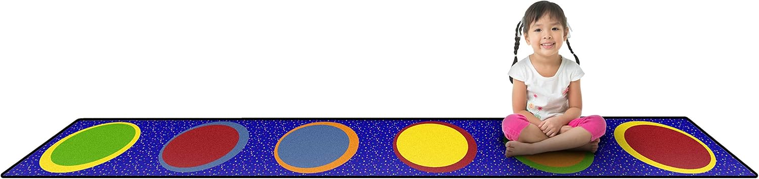 Flagship Carpets Sitting Spots Seating Rectangle Area Rug for Children's Classroom or Kids Playroom, and Home Learning Carpet, 13" x 8', Blue
