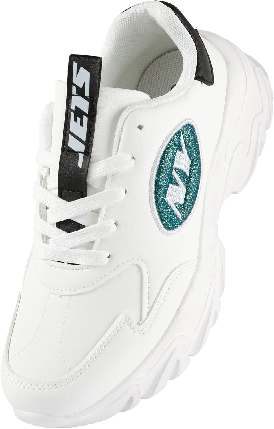 FOCO Womens NFL Team Glitter Big Logo Vintage White Chunky Sneakers