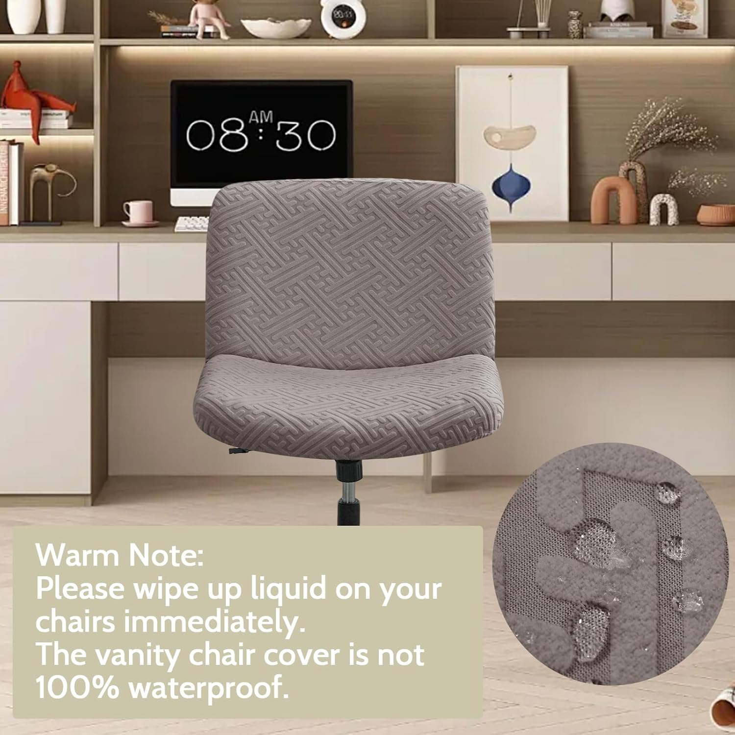 Criss Cross Chair Cover Water Resistant Jacquard Vanity Chair Cover Elastic Mid Back Wide Seat Armless Accent Chair Covers for Home Office Desk Chair(2PCS,Kahki)