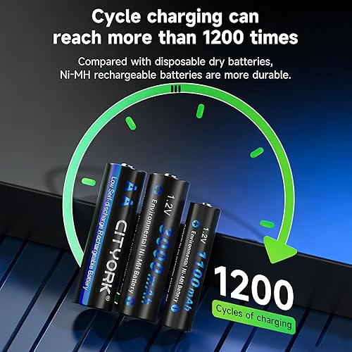 Miniatura 5 de Paquete de 16 pilas recargables AA de 3000 mAh, batería recargable AA precargada de 1.2 V NIMH, alta capacidad de 3000 mAh de larga duración para