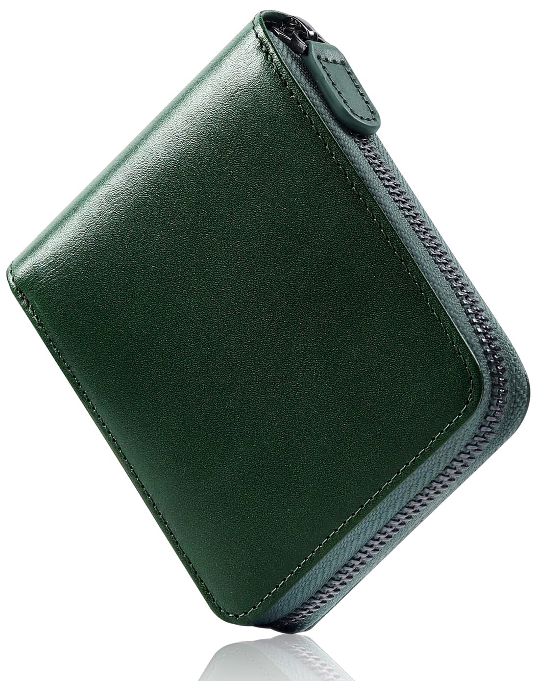 Tochigi Leather Bifold Wallet Green YKK Zip RFID Box Coin Purse Japan