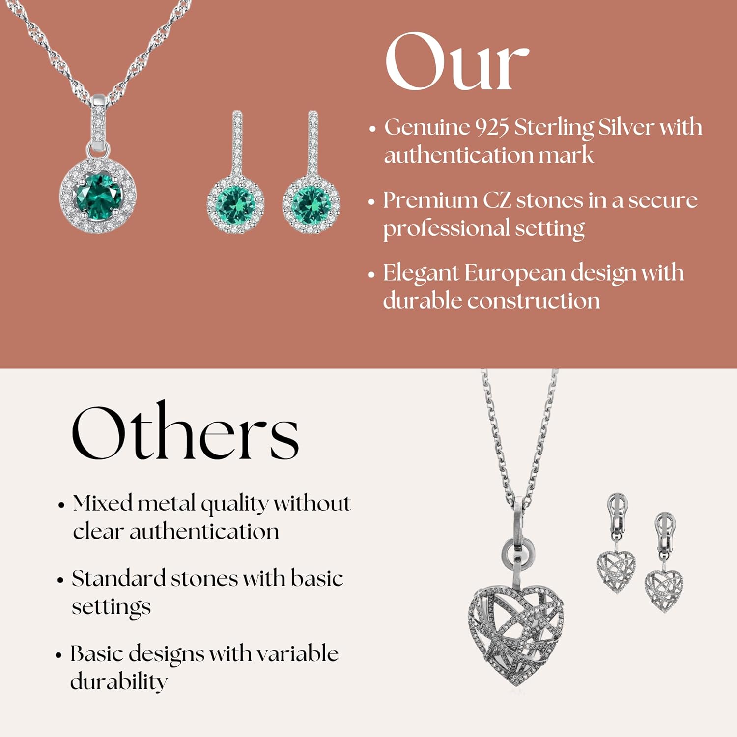 925 Sterling Silver Bridal Jewelry Set for Women, Gemstone Pendant Necklace and Earrings - Cubic Zirconia Halo Design with Elegant Box - Image 6