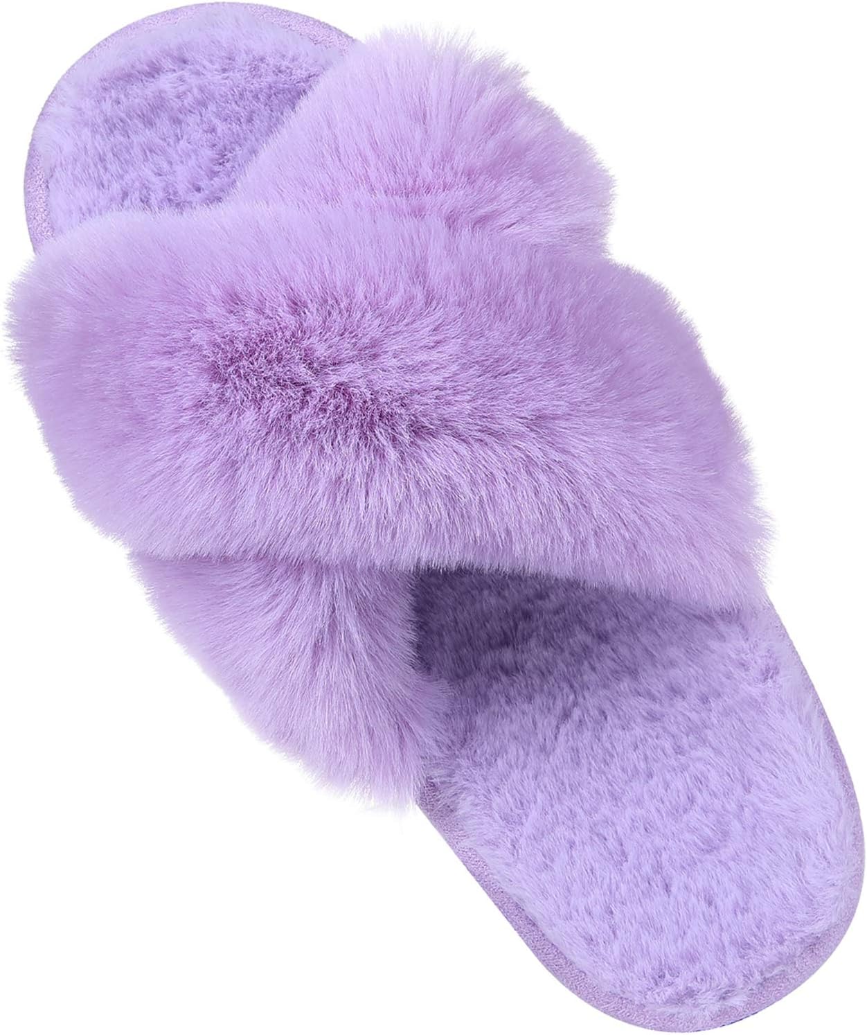 Women's Soft Plush Lightweight House Slippers Fuzzy Cross Band Slip on Open Toe Cozy Indoor Outdoor Slippers