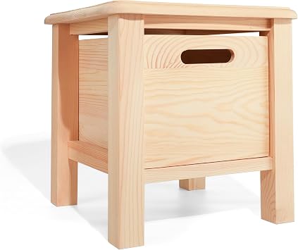 CONSDAN StoneCreek Stool with Storage Drawer, Solid Wood Storage Stool with Rounded Edges, Built-in Storage Drawer, Ideal for Living Room, Bedroom, or Entryway, No Assembly Needed