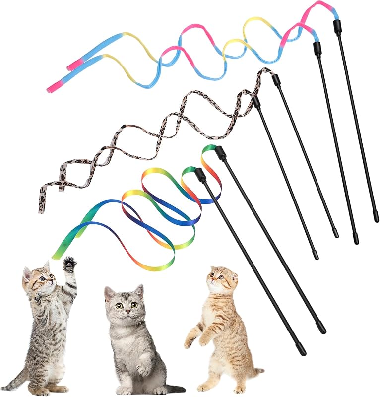 Brinquedo Interativo para Gatos com Varinha e Fitas Coloridas Amaxiu, Pacote com 3