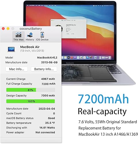 Miniatura 5 de MYIYAE Reemplazo de batería A1466 para MacBook Air de 13 pulgadas (2017, principios de 2015, principios de 2014, mediados de 2013, mediados de 2012)
