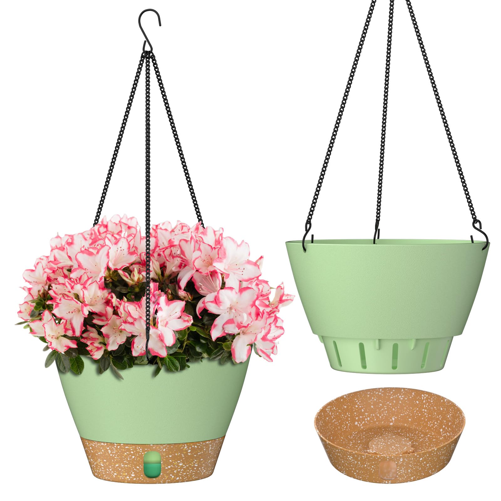 ZMTECH Lot De 2 Pots Suspendus Blancs 20cm Avec Indicateur D'Eau - Idéal Plantes Intérieur/Extérieur
