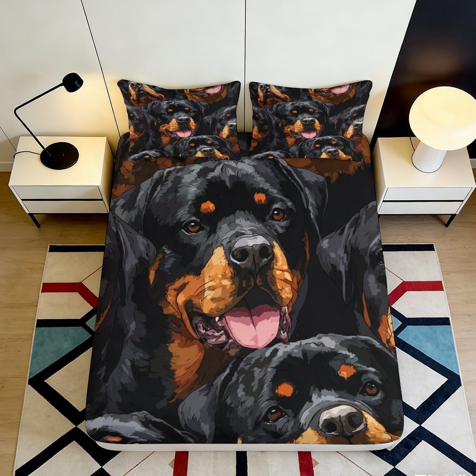 Pnayamiorkfel Style-4 3D Printed Rottweiler Dog Fitted Sheet Microfiber Black Orange Bed Cover Anti-Slip Machine Washable Decor For Bedroom 90X200x25cm