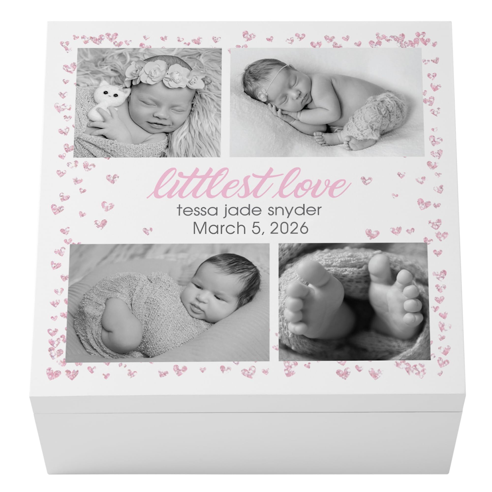 Let's Make Memories Personalized Keepsake Box for New Baby - Memento Storage - Memories Box - Nursery Decor - 12" Lx12 Wx6 H - Littlest Love - Pink