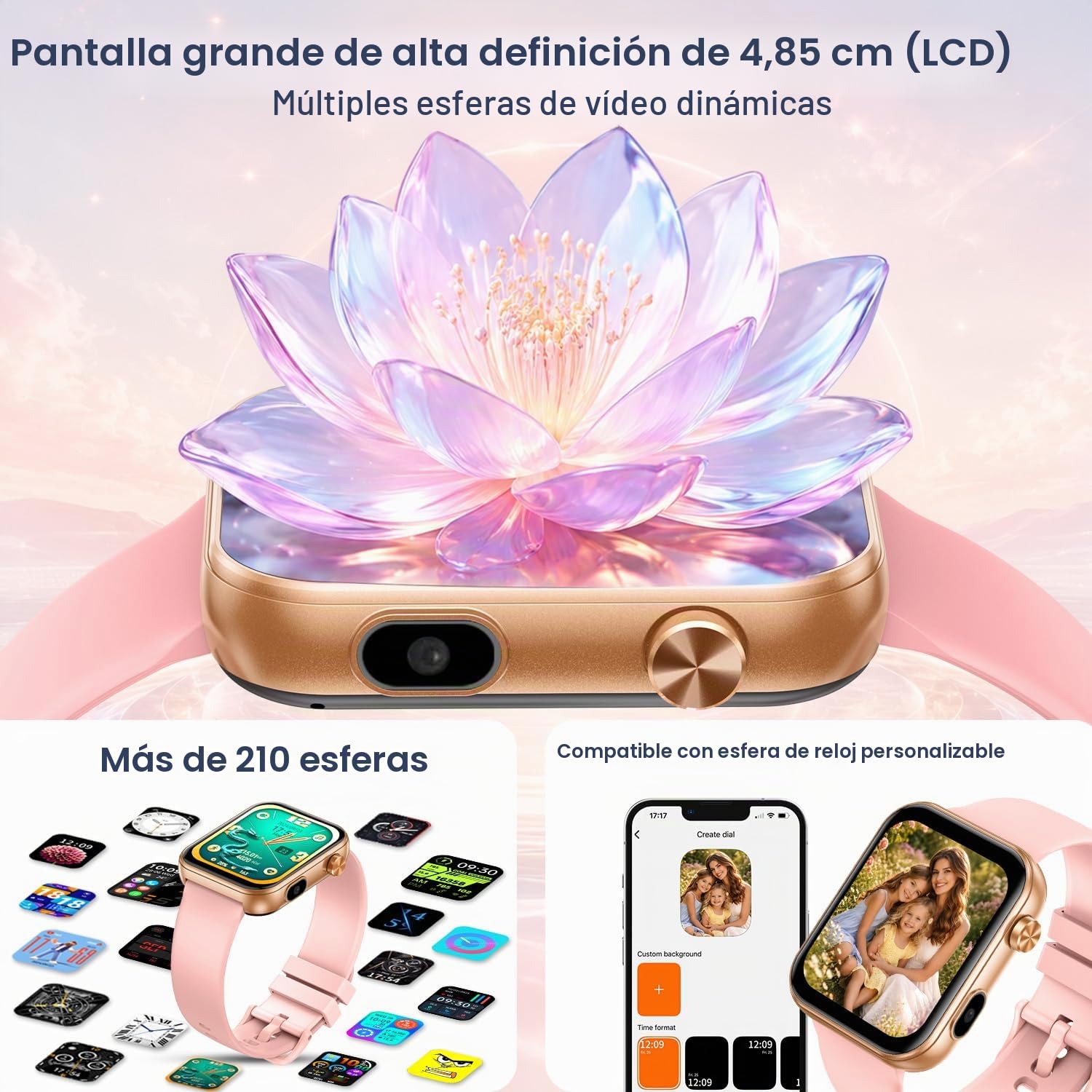 Reloj Inteligente Mujer Smartwatch con Cámara: 1.91" Primer Reloj del Mundo con Esfera de Video Deportivo Tracker con Bluetooth Llamada Monitor Sueño SpO2 Frecuencia Cardíaca IP67 para Android I0S