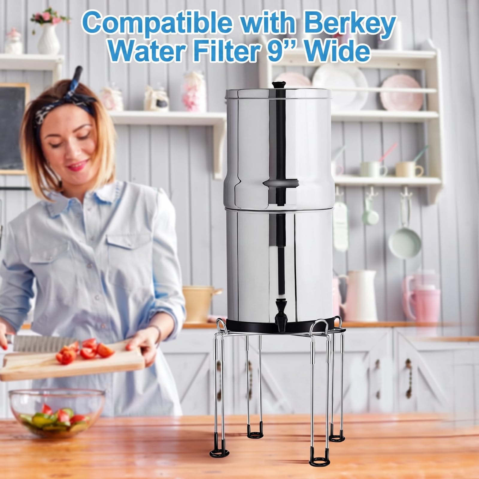 Dreyoo Support de système de filtre à eau alimenté par gravité, 25,4 cm de diamètre par 20,3 cm de haut, support de filtration amovible en acier inoxydable sous évier et comptoir compatible avec