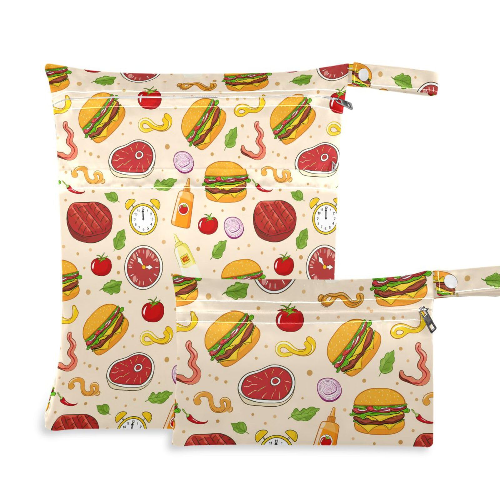 Coikll Wet Dry Bags for Cloth Diaper 2 Pack Waterproof Yoga Gym Bag for Swimsuit Wet Clothes Baby Items-?Colorful Food?