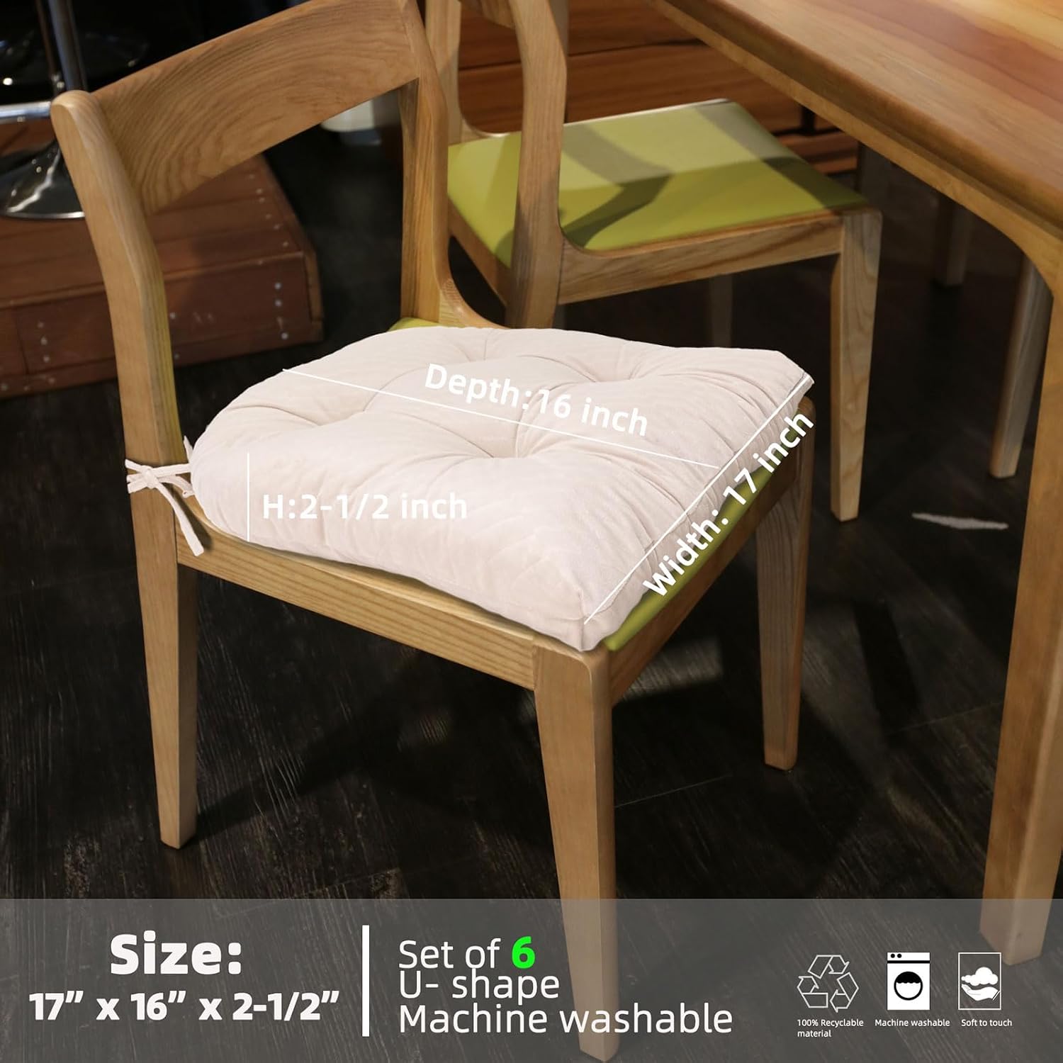 Condition photo showing New/Like New for fabricastle chair cushions pads non-skid comfortable 17" x 16" seat cushion cover set of 6 for indoor kitchen dining room office chairs (cream, 6 counts (pack of 1)) 6 counts (pack of 1) cream